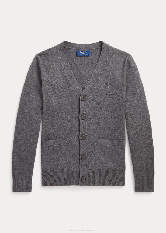 mellemgrå lyng børn Ralph Lauren cardigan i bomuld med v-hals Z426B6241