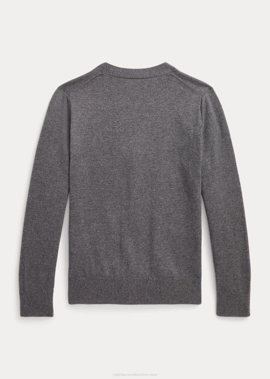 mellemgrå lyng børn Ralph Lauren cardigan i bomuld med v-hals Z426B6241