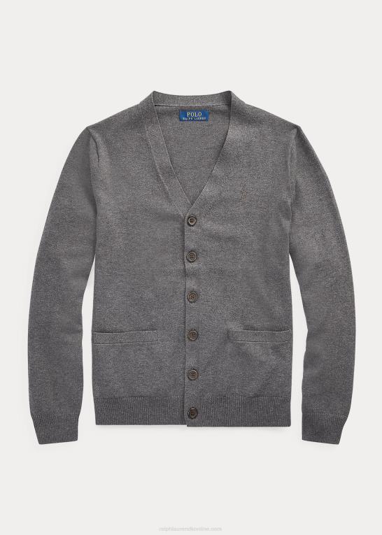 mellemgrå lyng børn Ralph Lauren cardigan i bomuld med v-hals Z426B6300