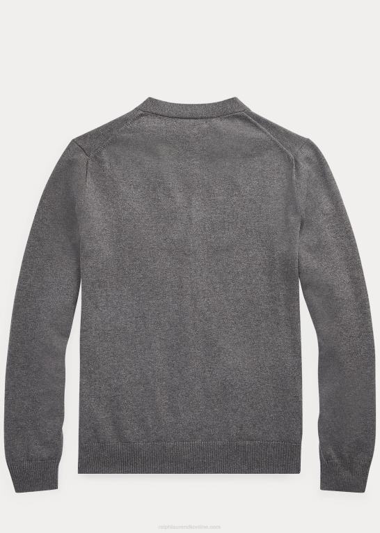 mellemgrå lyng børn Ralph Lauren cardigan i bomuld med v-hals Z426B6300