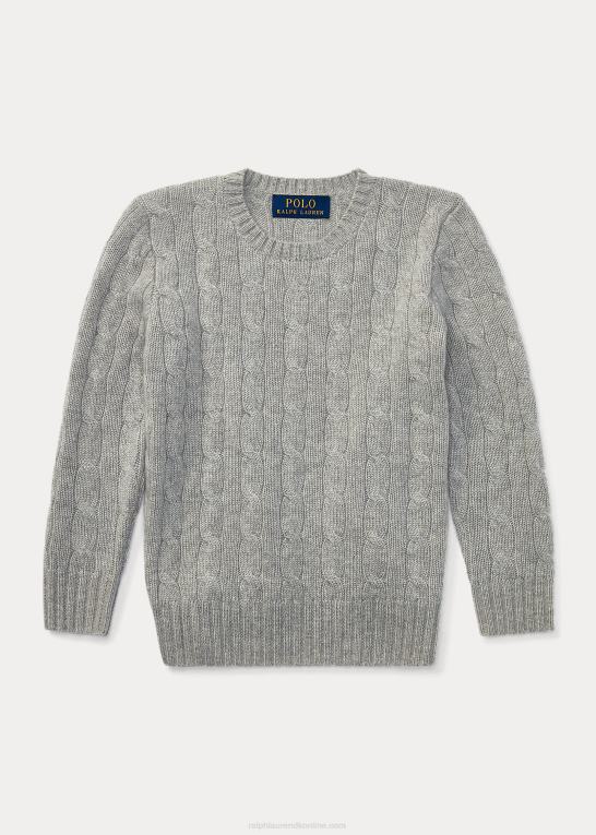 mellemgrå lyng børn Ralph Lauren den ikoniske kabelstrikkede kashmirtrøje Z426B5727