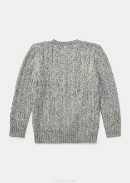 mellemgrå lyng børn Ralph Lauren den ikoniske kabelstrikkede kashmirtrøje Z426B5727