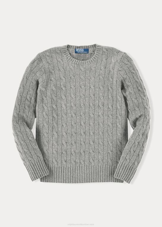 mellemgrå lyng børn Ralph Lauren den ikoniske kabelstrikkede kashmirtrøje Z426B6216