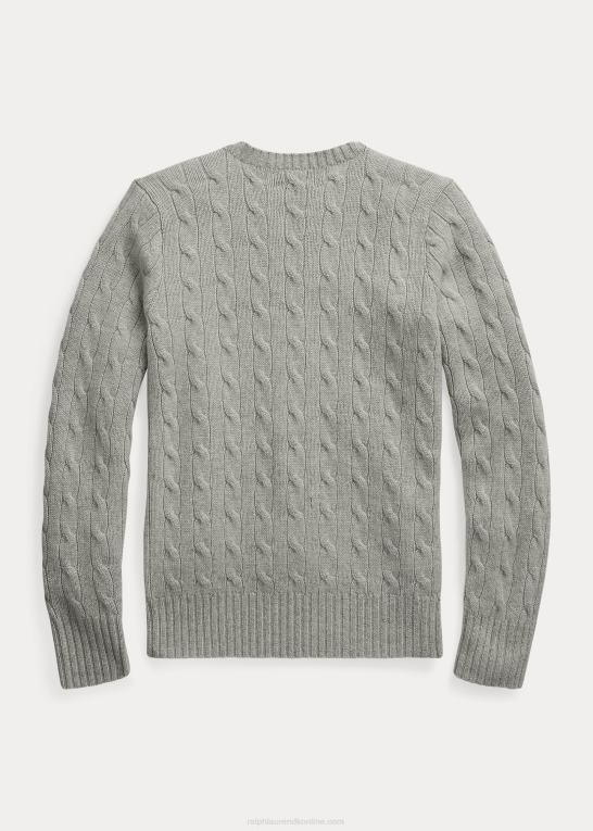 mellemgrå lyng børn Ralph Lauren den ikoniske kabelstrikkede kashmirtrøje Z426B6216