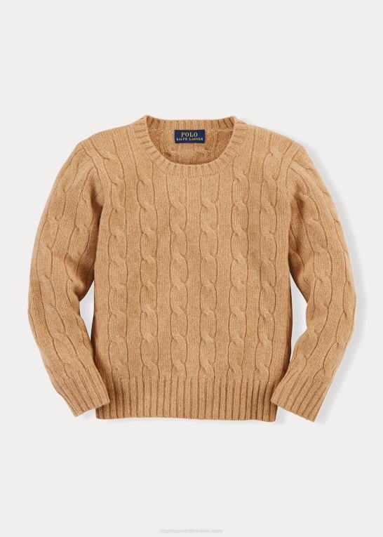 ny kamel melange børn Ralph Lauren den ikoniske kabelstrikkede kashmirtrøje Z426B5730