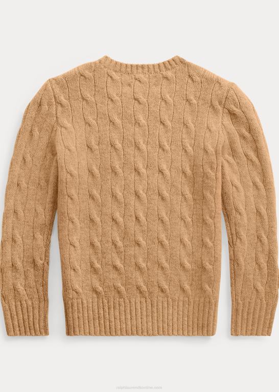 ny kamel melange børn Ralph Lauren den ikoniske kabelstrikkede kashmirtrøje Z426B5730