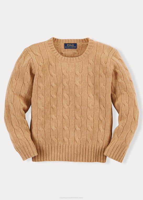 ny kamel melange børn Ralph Lauren den ikoniske kabelstrikkede kashmirtrøje Z426B5730