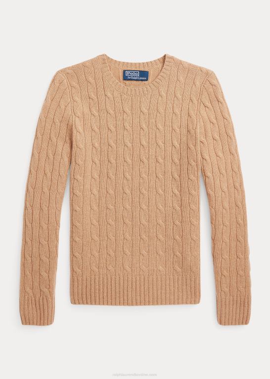 ny kamel melange børn Ralph Lauren den ikoniske kabelstrikkede kashmirtrøje Z426B6206