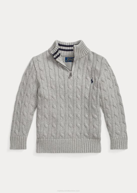og over lyng børn Ralph Lauren kabelstrikket bomuldstrøje med kvart lynlås Z426B6510