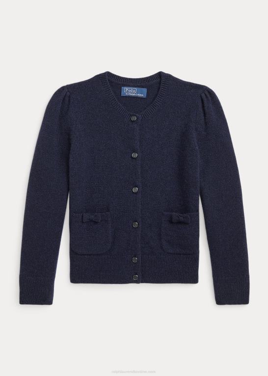 raffineret flåde børn Ralph Lauren cardigan i kashmir med sløjfer Z426B6891