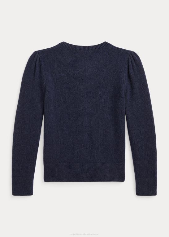 raffineret flåde børn Ralph Lauren cardigan i kashmir med sløjfer Z426B6891