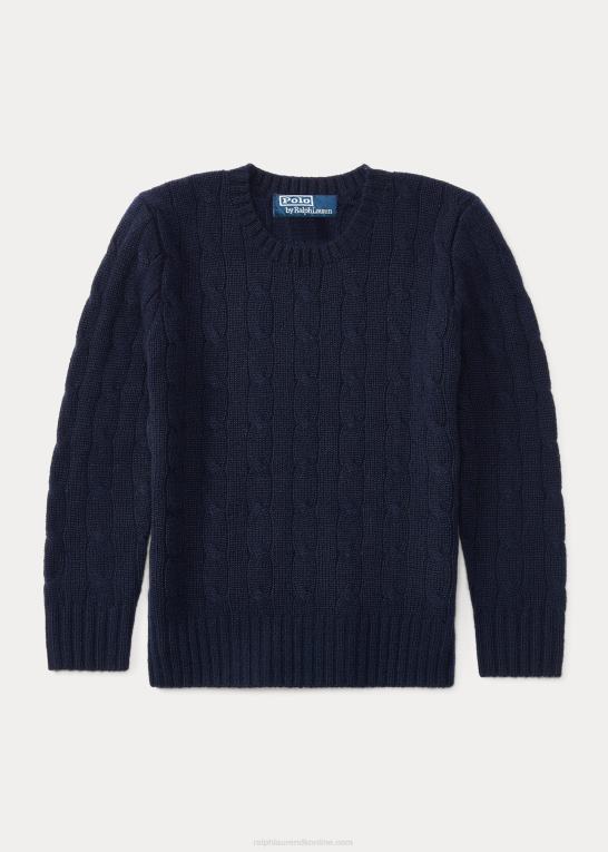 raffineret flåde børn Ralph Lauren den ikoniske kabelstrikkede kashmirtrøje Z426B5725