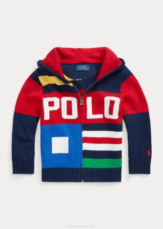 raffineret marine multi børn Ralph Lauren farveblokeret bomuldstrøje med fuld lynlås Z426B6478