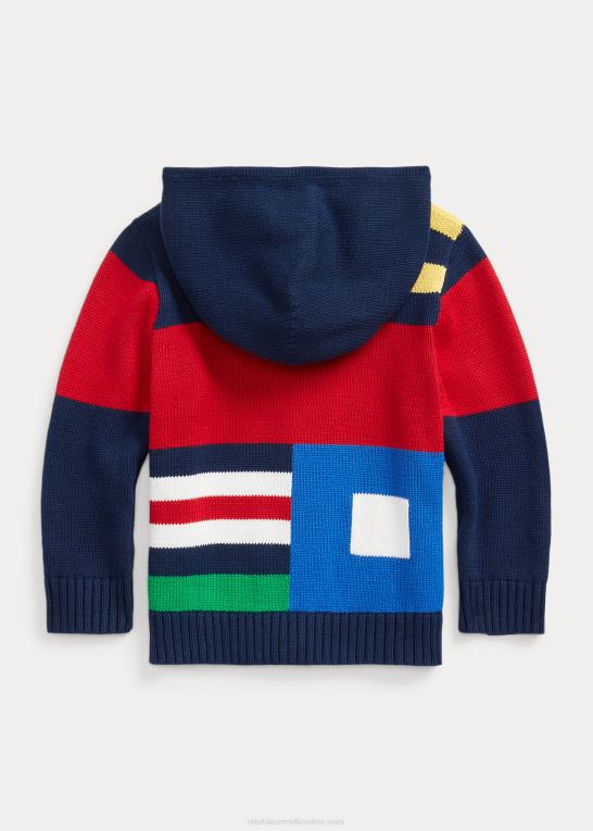 raffineret marine multi børn Ralph Lauren farveblokeret bomuldstrøje med fuld lynlås Z426B6478