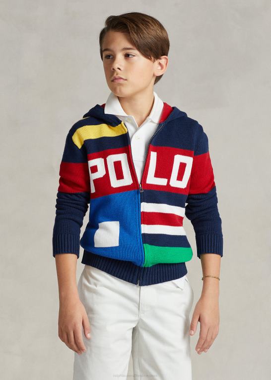 raffineret marine multi børn Ralph Lauren farveblokeret bomuldstrøje med fuld lynlås Z426B6557