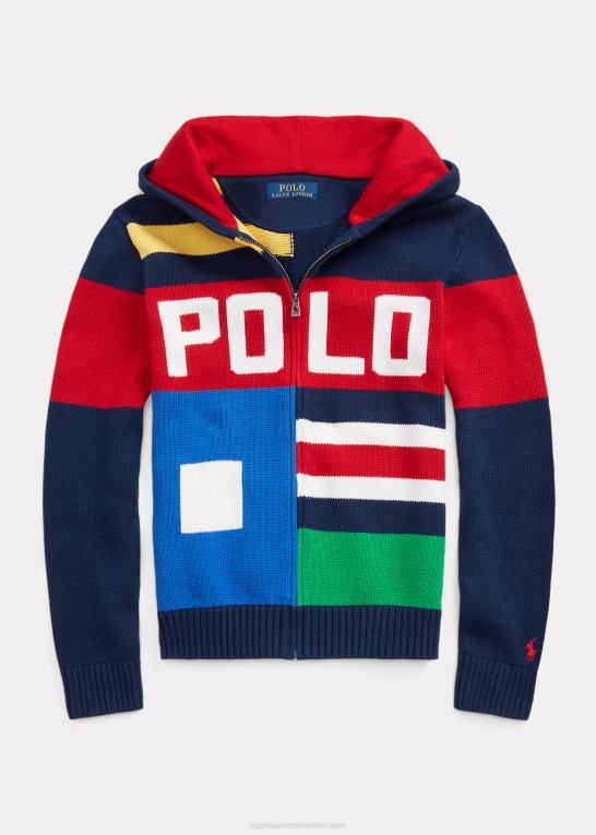 raffineret marine multi børn Ralph Lauren farveblokeret bomuldstrøje med fuld lynlås Z426B6557