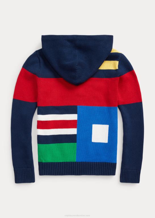 raffineret marine multi børn Ralph Lauren farveblokeret bomuldstrøje med fuld lynlås Z426B6557