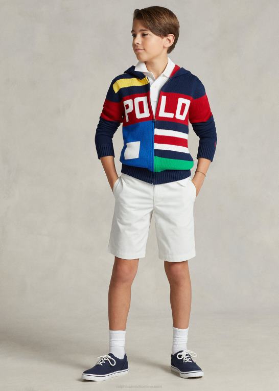 raffineret marine multi børn Ralph Lauren farveblokeret bomuldstrøje med fuld lynlås Z426B6557