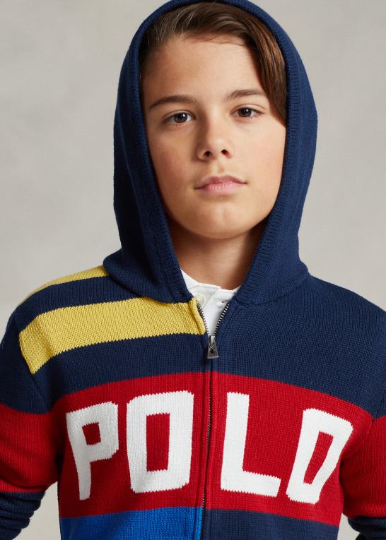 raffineret marine multi børn Ralph Lauren farveblokeret bomuldstrøje med fuld lynlås Z426B6557