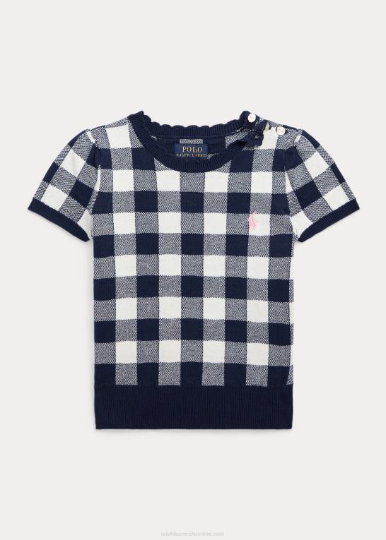 raffineret marine multi børn Ralph Lauren kortærmet sweater i gingham bomuld Z426B7366