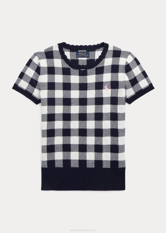 raffineret marine multi børn Ralph Lauren kortærmet sweater i gingham bomuld Z426B7517