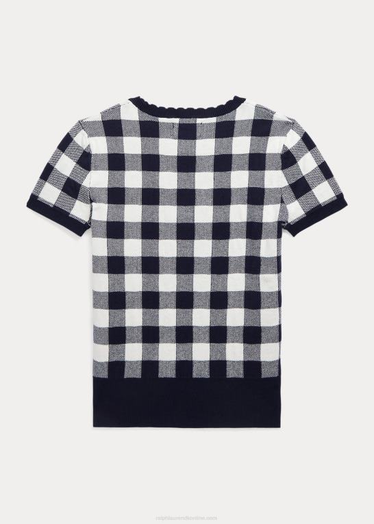 raffineret marine multi børn Ralph Lauren kortærmet sweater i gingham bomuld Z426B7517