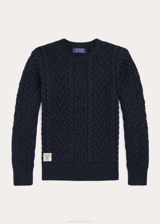 rl flåde børn Ralph Lauren aran-strikket sweater i bomuldsblanding Z426B6680