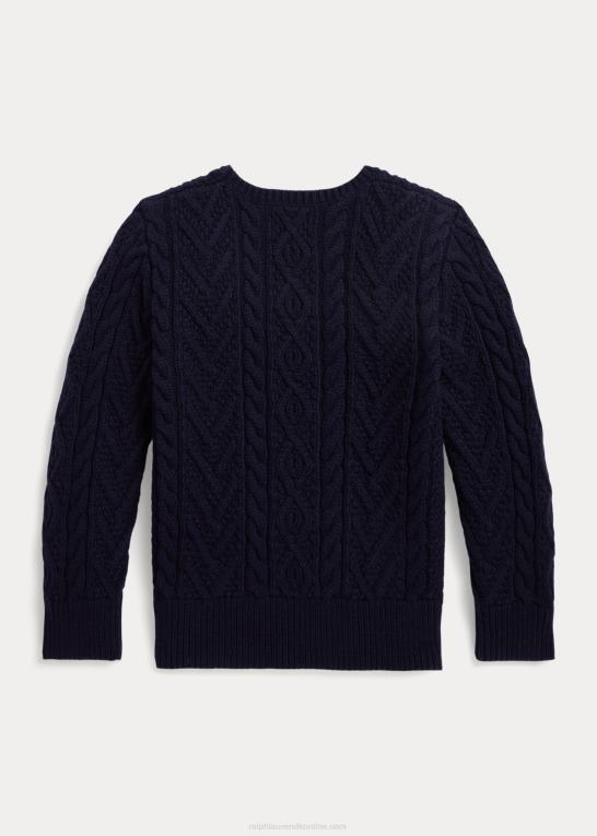 rl flåde børn Ralph Lauren aran-strikket sweater i bomuldsblanding Z426B9919