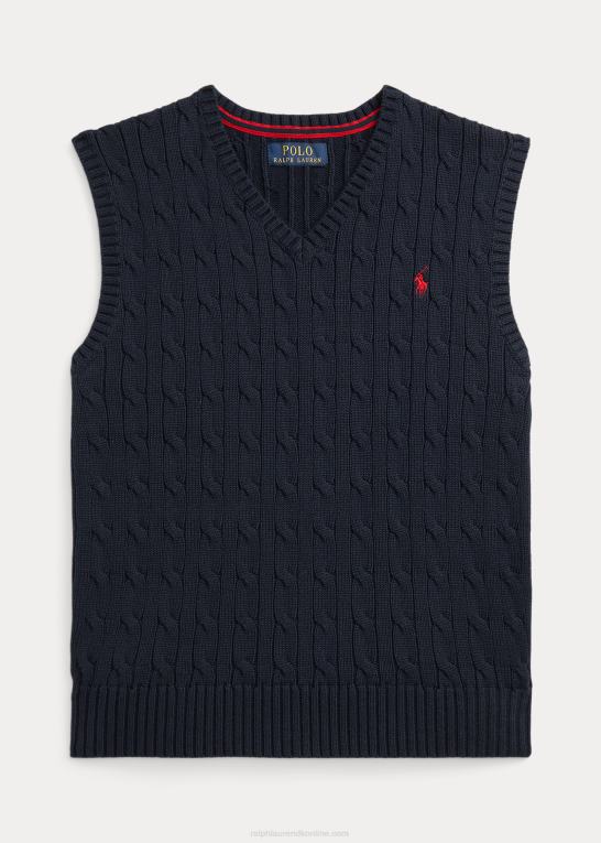 rl flåde børn Ralph Lauren kabelstrikket bomuldstrøjevest Z426B9899