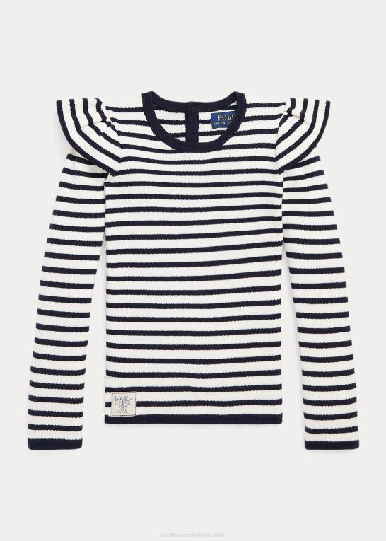 rl flåde/klubhus creme børn Ralph Lauren stribet flæser bomuldstrøje Z426B7435