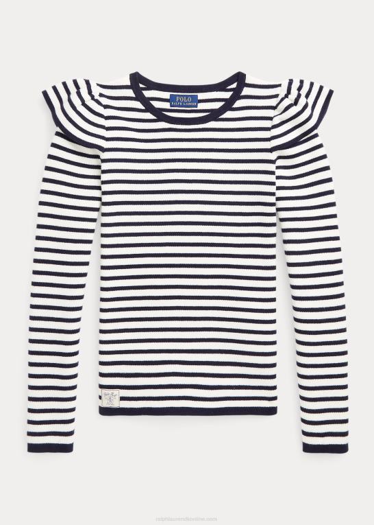 rl flåde/klubhus creme børn Ralph Lauren stribet flæser bomuldstrøje Z426B7594