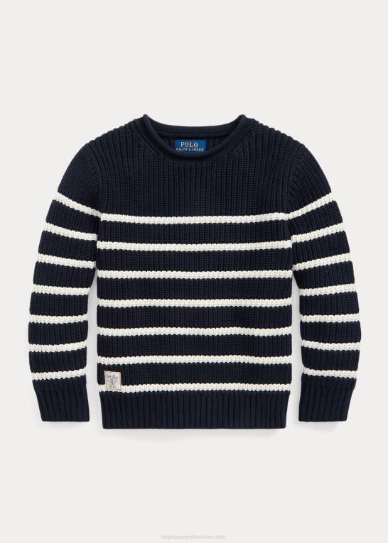 rl marine m/ejendomscreme børn Ralph Lauren stribet bomuldstrøje med rullekrave Z426B6532