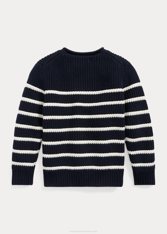 rl marine m/ejendomscreme børn Ralph Lauren stribet bomuldstrøje med rullekrave Z426B6532