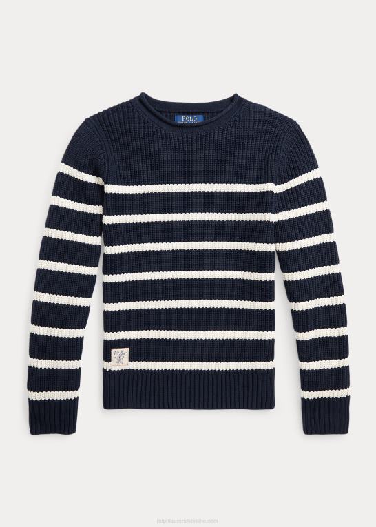 rl marine m/ejendomscreme børn Ralph Lauren stribet bomuldstrøje med rullekrave Z426B6679
