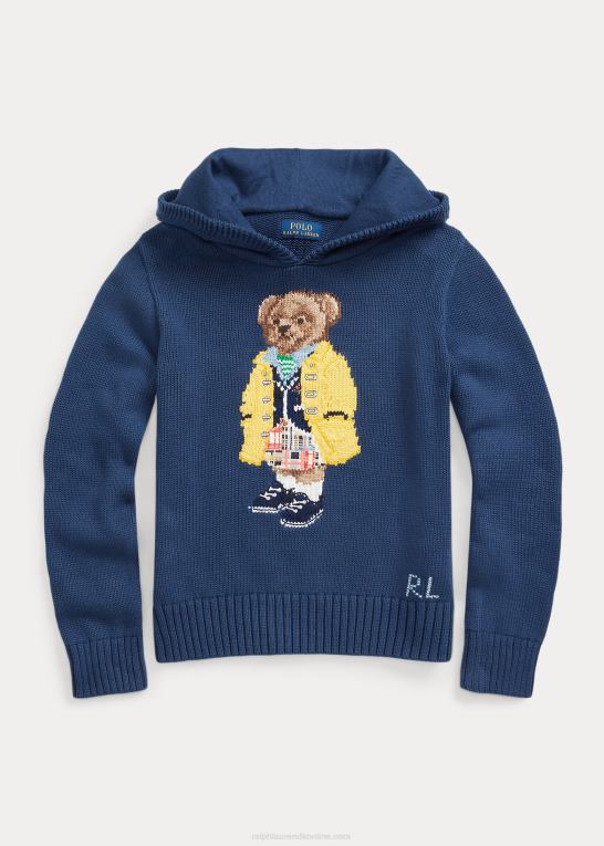 rustik blå børn Ralph Lauren polobjørn hættetrøje i bomuld Z426B7494