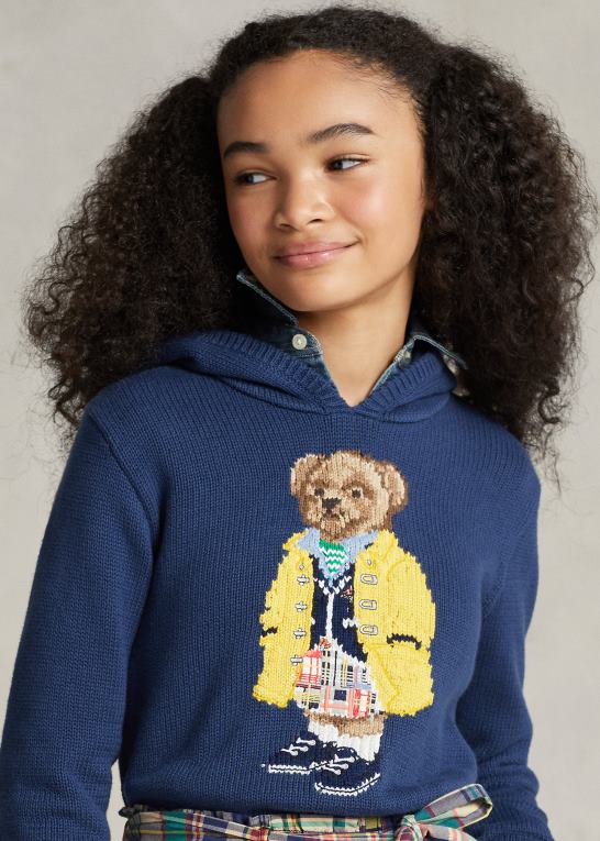 rustik blå børn Ralph Lauren polobjørn hættetrøje i bomuld Z426B7494