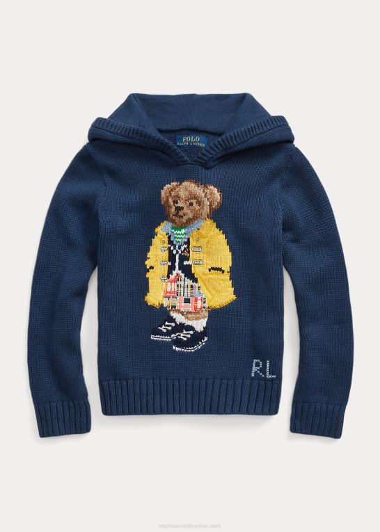 rustik blå børn Ralph Lauren polobjørn hættetrøje i bomuld Z426B9990