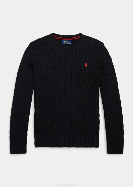 sort børn Ralph Lauren kabelstrikket bomuldstrøje Z426B6547