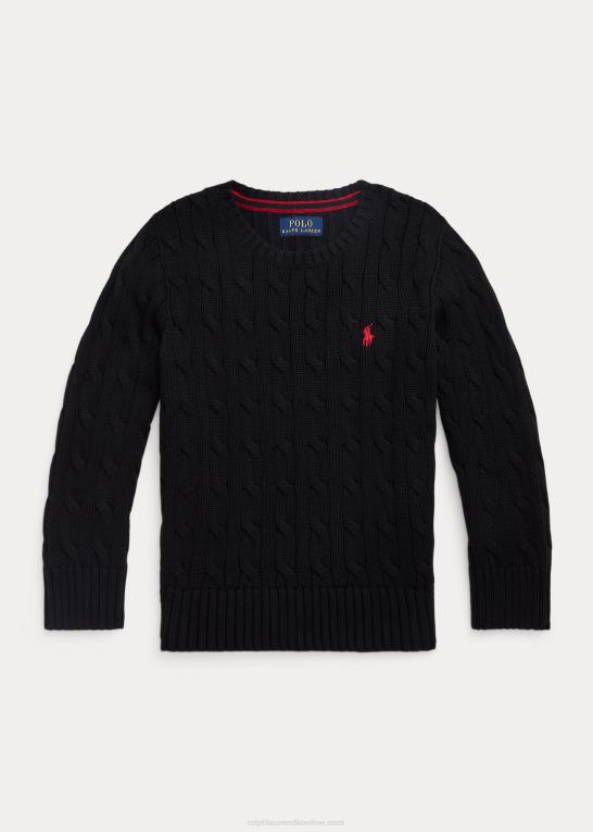 sort børn Ralph Lauren kabelstrikket bomuldstrøje Z426B9898