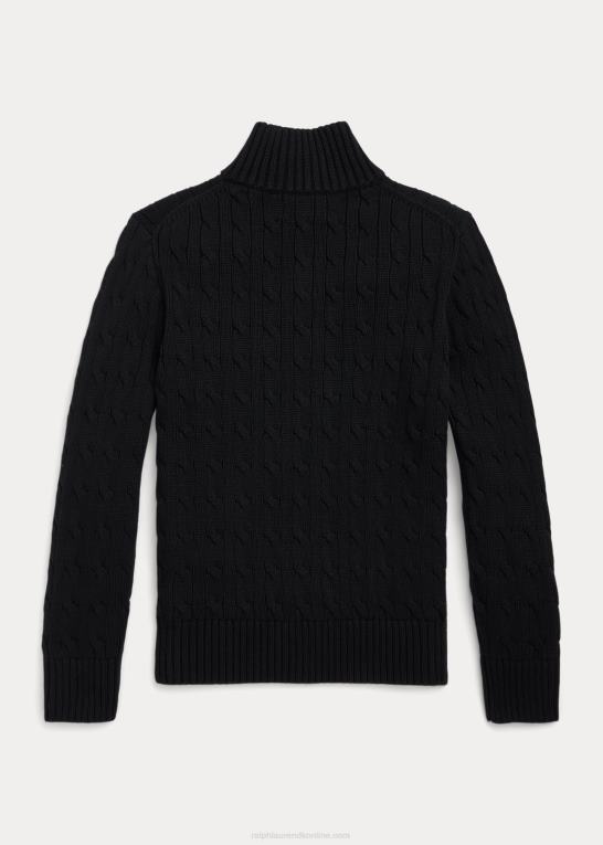 sort børn Ralph Lauren kabelstrikket bomuldstrøje med kvart lynlås Z426B6650