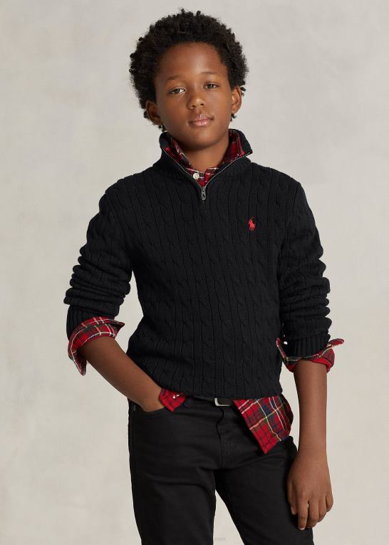 sort børn Ralph Lauren kabelstrikket bomuldstrøje med kvart lynlås Z426B6650