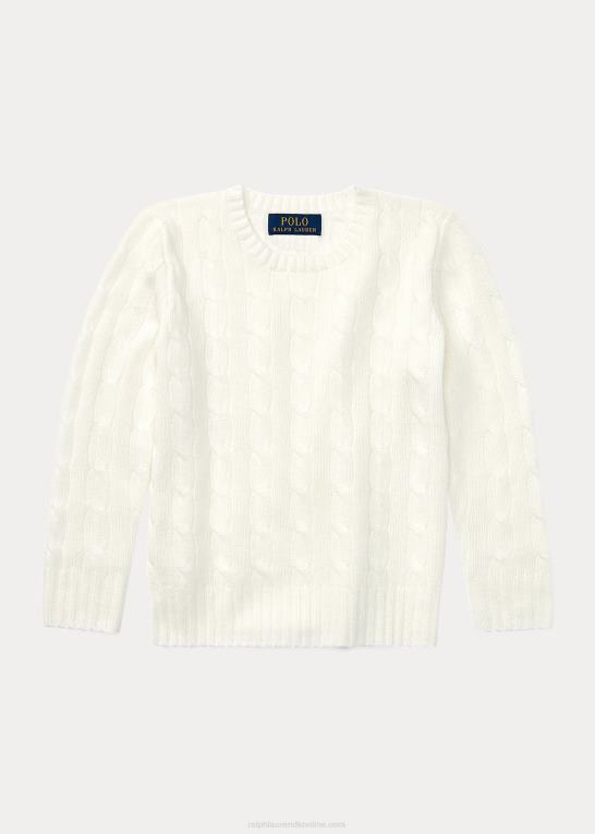 varm hvid børn Ralph Lauren den ikoniske kabelstrikkede kashmirtrøje Z426B5729