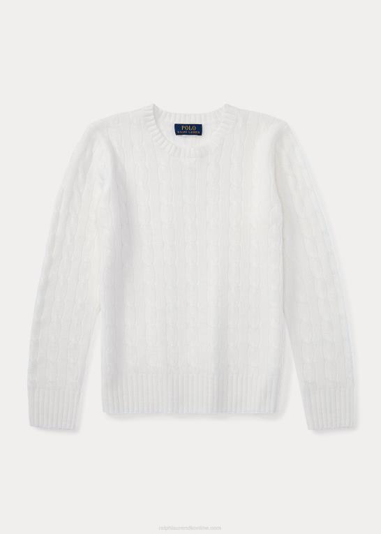 varm hvid børn Ralph Lauren den ikoniske kabelstrikkede kashmirtrøje Z426B6218
