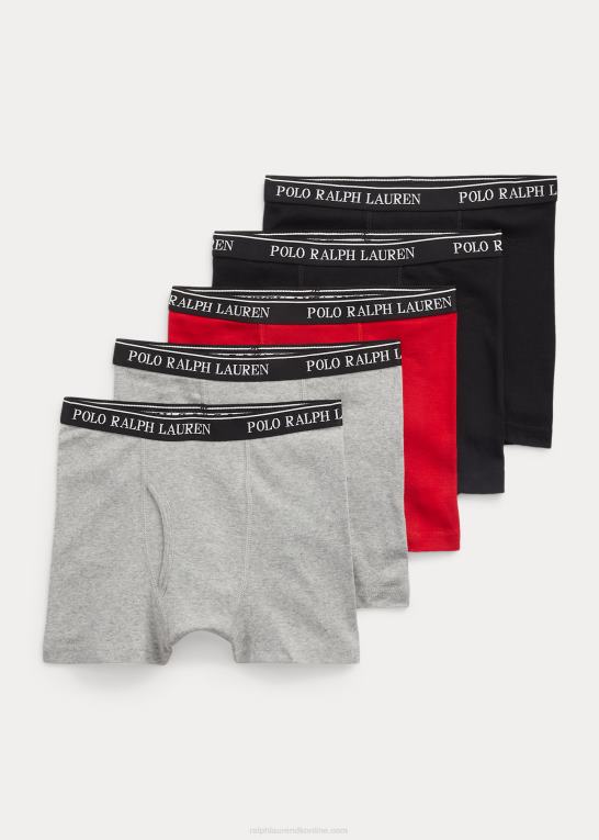 og over lyng/sort børn Ralph Lauren ribbet bomulds boxershorts 5-pak Z426B6404