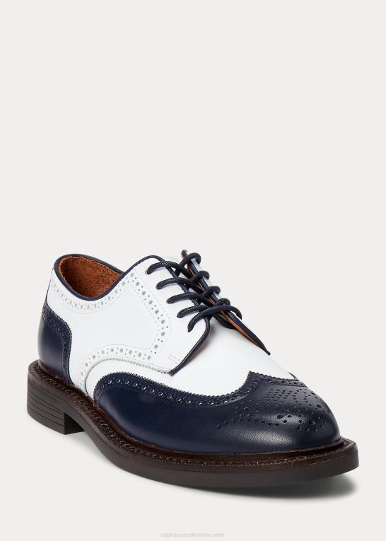 hvid/marineblå Kvinder Ralph Lauren tofarvet vingespids kalveskind oxford Z426B9609