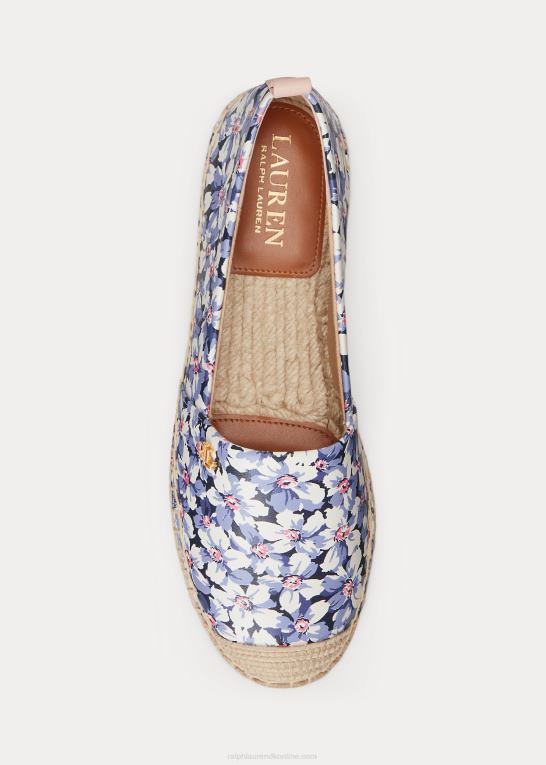 blå/creme/pink Kvinder Ralph Lauren cameryn iii floral læder espadrille Z426B5066