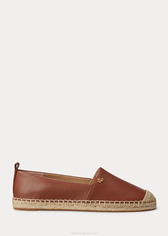 dyb sadelbrun Kvinder Ralph Lauren cameryn iv espadrille i tumlet læder Z426B5054