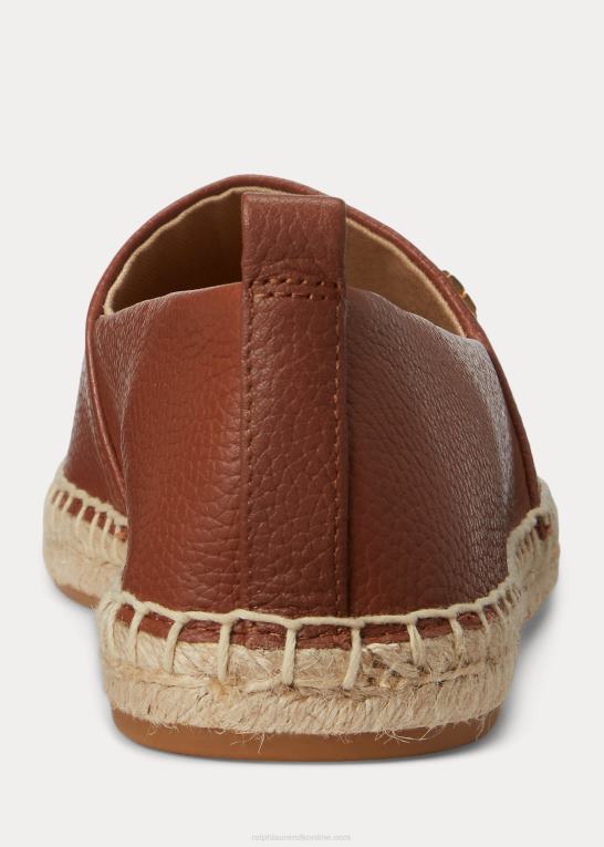 dyb sadelbrun Kvinder Ralph Lauren cameryn iv espadrille i tumlet læder Z426B5054