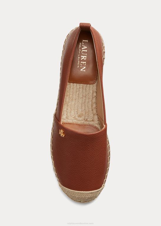 dyb sadelbrun Kvinder Ralph Lauren cameryn iv espadrille i tumlet læder Z426B5054