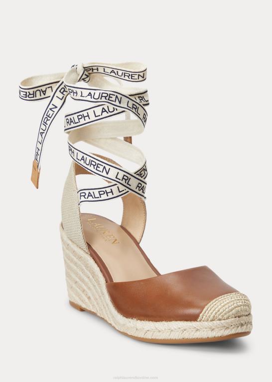dyb sadelbrun Kvinder Ralph Lauren espadrille i paislee læder Z426B5043